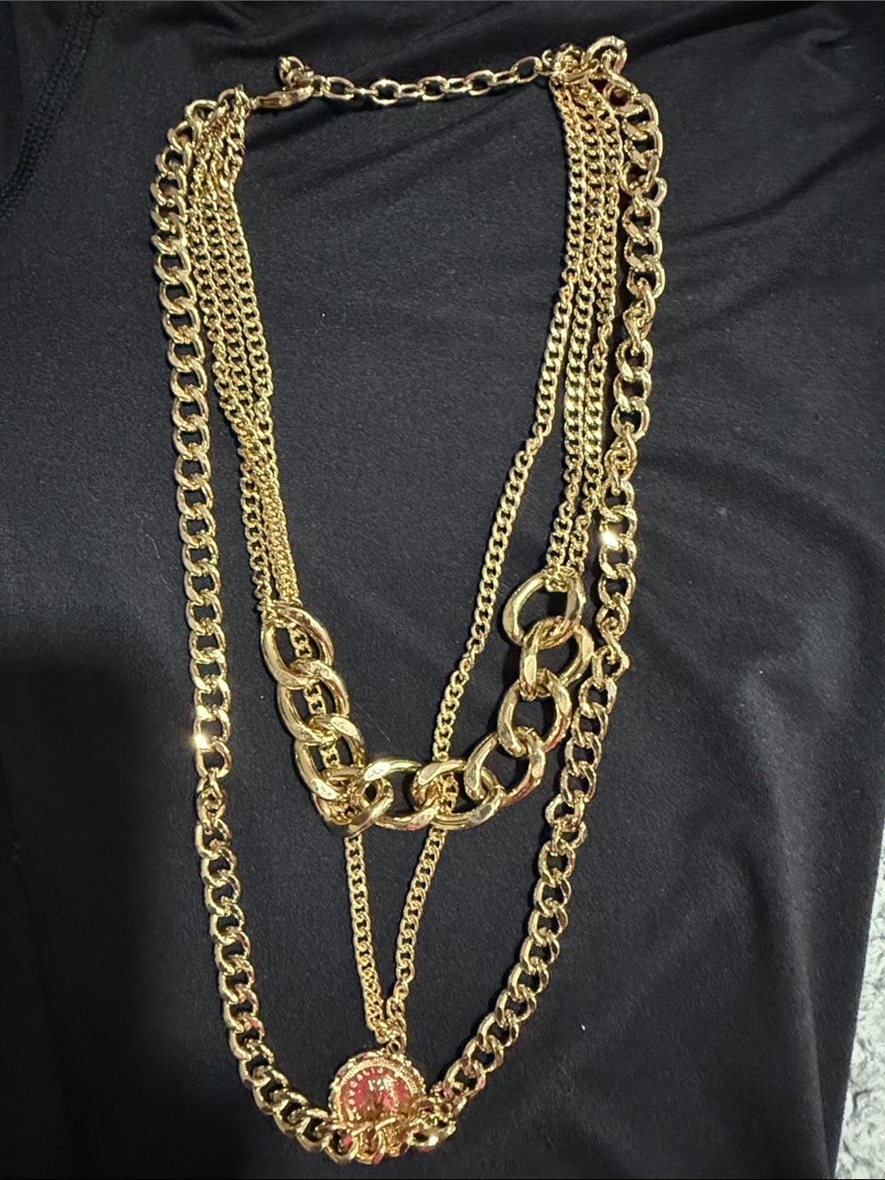 Gold Layered Chain Necklace with  Pendant - Women Jewelry